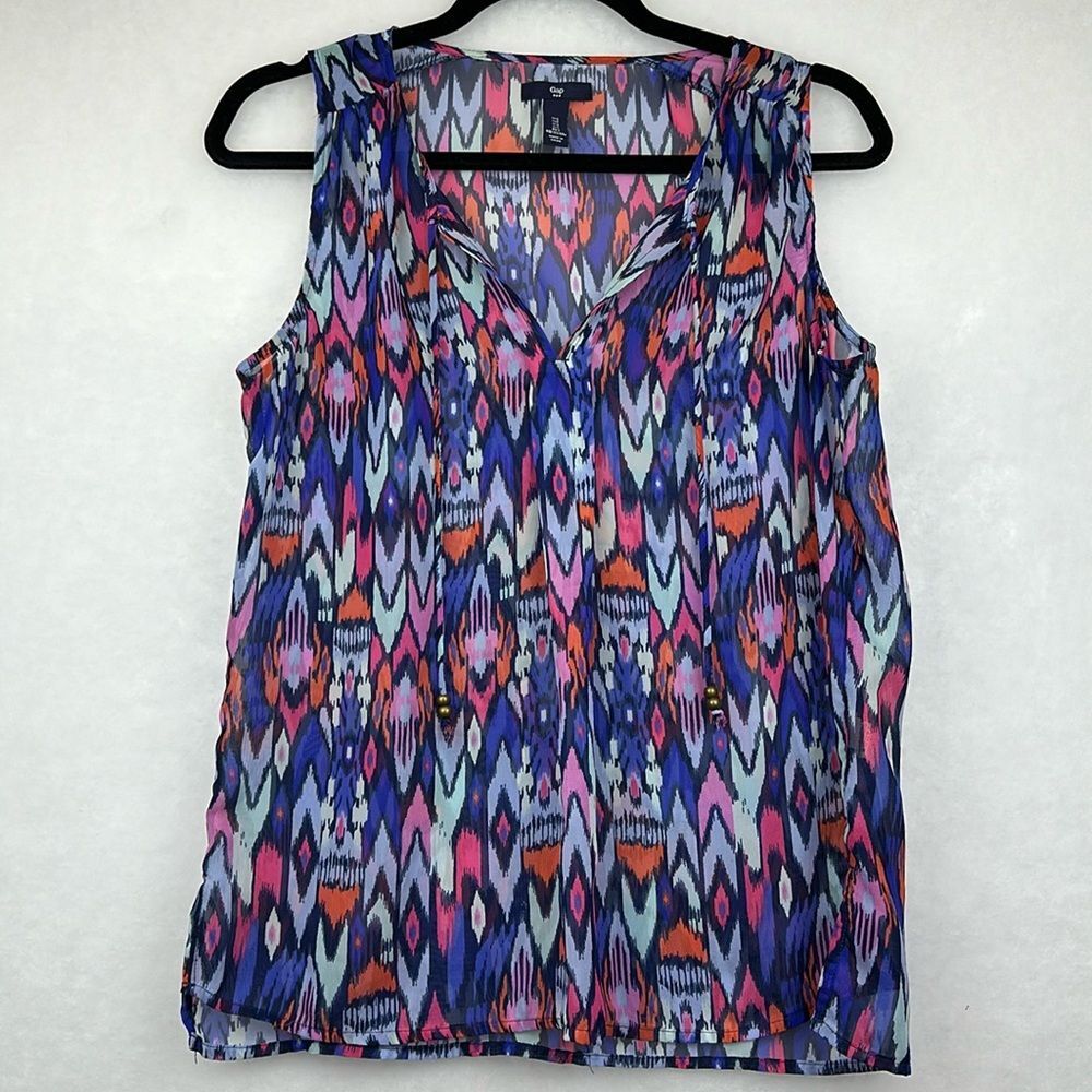 Gap Sheer  Sz Small Tie Neck Sleeveless Boho Top Blouse